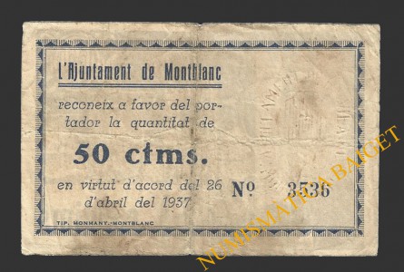 MONTBLANC (Tarragona), 50 centims, 26 d'abril del 1937 