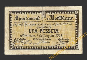 MONTBLANC (Tarragona), 1 pesseta, 8 de juny del 1937 