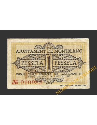 MONTBLANC (Tarragona), 1 pesseta, 8 de juny del 1937 