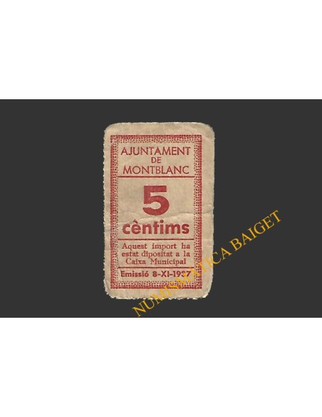 MONTBLANC (Tarragona), 5 centims, 8 de novembre del 1937 