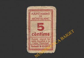 MONTBLANC (Tarragona), 5 centims, 8 de novembre del 1937 