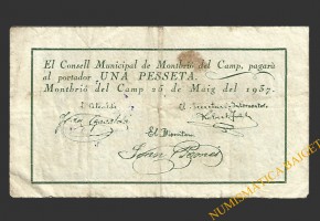 MONTBRIO DEL CAMP (Tarragona), 1 pesseta, 25 de maig del 1937 