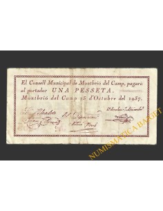 MONTBRIO DEL CAMP (Tarragona), 1 pesseta, 15 d'octubre del 1937 
