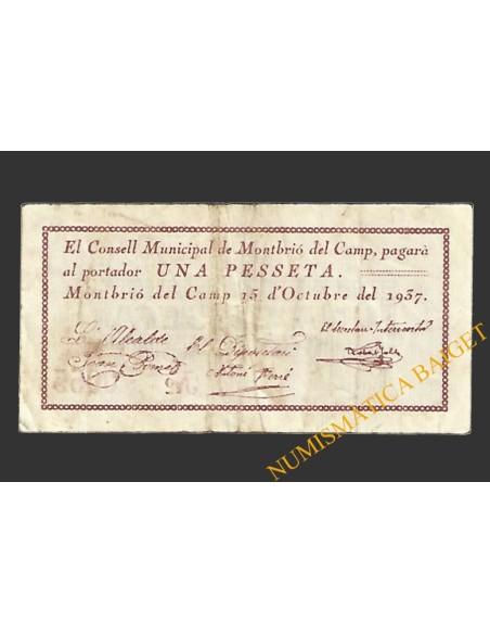 MONTBRIO DEL CAMP (Tarragona), 1 pesseta, 15 d'octubre del 1937 