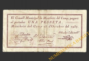 MONTBRIO DEL CAMP (Tarragona), 1 pesseta, 15 d'octubre del 1937 