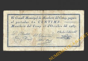 MONTBRIO DEL CAMP (Tarragona), 50 centims, 15 d'octubre del 1937 