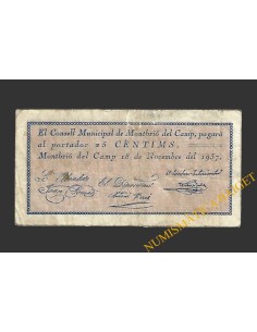 MONTBRIO DEL CAMP (Tarragona), 25 centims, 18 de novembre del 1937 