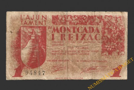 MONTCADA I REIXAC (Barcelona), 1 pesseta, maig del 1937 