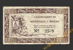 MONTCADA I REIXAC (Barcelona), 25 centims, 19 de novembre del 1937 