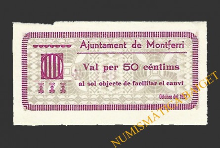 MONTFERRI (Tarragona), 50 centims, octubre del 1937 