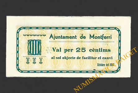 MONTFERRI (Tarragona), 25 centims, octubre del 1937 