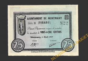 MONTMANY-FIGARO (Barcelona), 25 centims, 1 d'abril del 1937 (2ª serie)