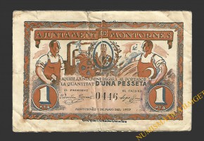 MONTORNES DEL VALLES (Barcelona), 1 pesseta, 1 de maig del 1937