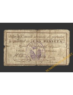 MONTRAL (Tarragona), 1 pesseta, 15 de juny del 1937