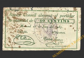 MONTRAL (Tarragona), 50 centims, 15 de juny del 1937