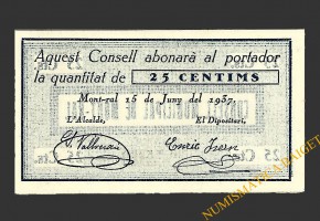 MONTRAL (Tarragona), 25 centims, 15 de juny del 1937
