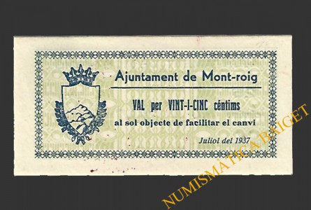 MONTROIG DEL CAMP (Tarragona), 25 centims, juliol del 1937