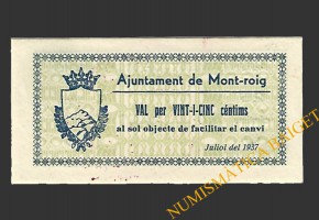 MONTROIG DEL CAMP (Tarragona), 25 centims, juliol del 1937