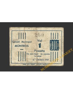 MONTROS (Lleida), 1 pesseta, 1937 (2ª emissió)