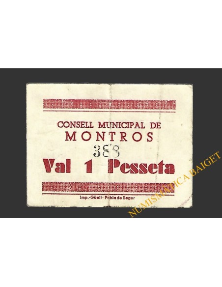 MONTROS (Lleida), 1 pesseta, 1937 