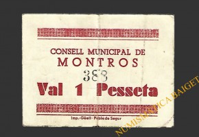 MONTROS (Lleida), 1 pesseta, 1937 