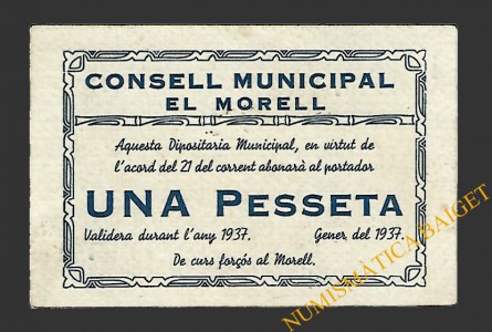 MORELL, EL  (Tarragona), 1 pesseta, 21 de gener del 1937 