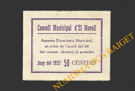 MORELL, EL  (Tarragona), 50 centims, 24 de gener del 1937 