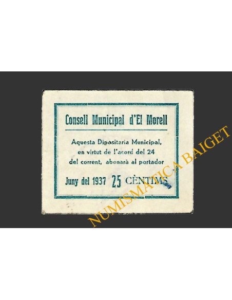 MORELL, EL  (Tarragona), 25 centims, 24 de gener del 1937 