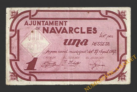 NAVARCLES (Barcelona),1 pesseta, 27 d'agost del 1937 