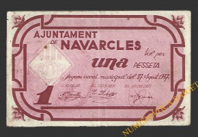 NAVARCLES (Barcelona),1 pesseta, 27 d'agost del 1937 