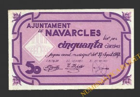 NAVARCLES (Barcelona),50 centims, 27 d'agost del 1937 