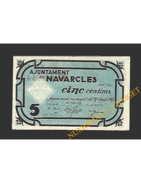 NAVARCLES (Barcelona), 5 centims, 27 d'agost del 1937 