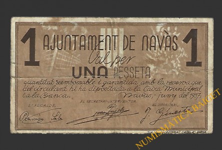 NAVAS (Barcelona),1 pesseta, 11 De juny del 1937 