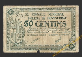OLESA DE MONTSERRAT (Barcelona),50 centims, 18 de maig del 1937 