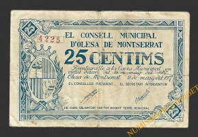 OLESA DE MONTSERRAT (Barcelona), 25 centims, 18 de maig del 1937 