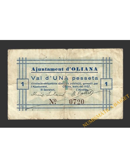 OLIANA (Lleida), 1 pesseta, març del 1937 