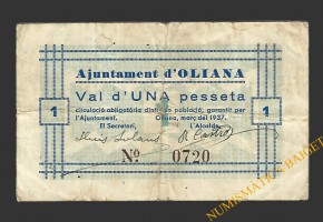 OLIANA (Lleida), 1 pesseta, març del 1937 