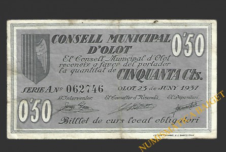 OLOT (Barcelona), 0'50 pessetes,23 de juny del 1937 