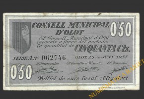 OLOT (Barcelona), 0'50 pessetes,23 de juny del 1937 