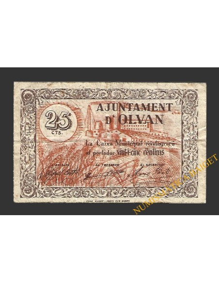 OLVAN (Barcelona), 25 centims, 1937 