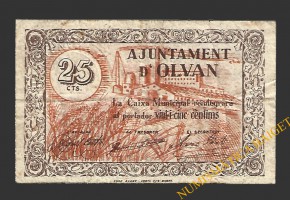 OLVAN (Barcelona), 25 centims, 1937 