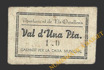 OMELLONS, ELS (Lleida), 1 pesseta,  1937 