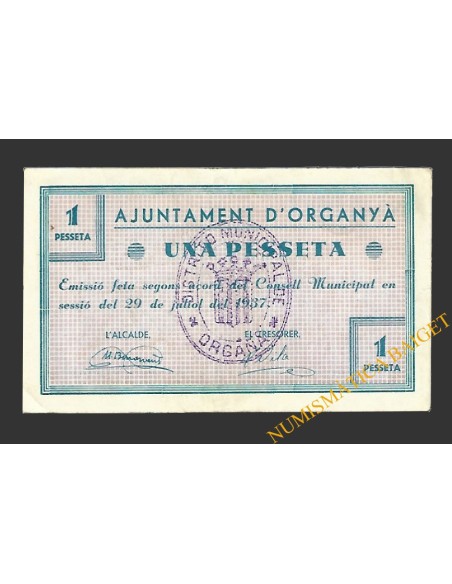 ORGANYA (Lleida), 1 pesseta,  29 de juliol del 1937 