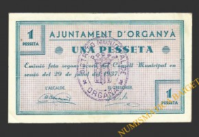 ORGANYA (Lleida), 1 pesseta,  29 de juliol del 1937 