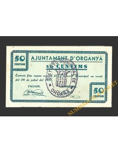 ORGANYA (Lleida), 50 centims,  29 de juliol del 1937 