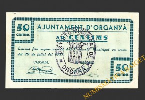 ORGANYA (Lleida), 50 centims,  29 de juliol del 1937 