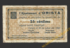 ORISTA (Barcelona), 25 centims,  20 de juliol del 1937 