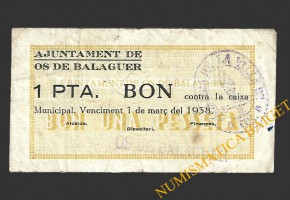 OS DE BALAGUER (Lleida), 1 pesseta,  25 de març del 1937 