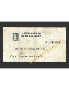 OS DE BALAGUER (Lleida), 1 pesseta,  25 de març del 1937  2