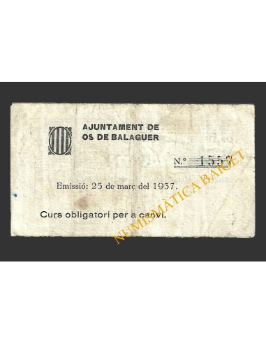 OS DE BALAGUER (Lleida), 1 pesseta,  25 de març del 1937 
